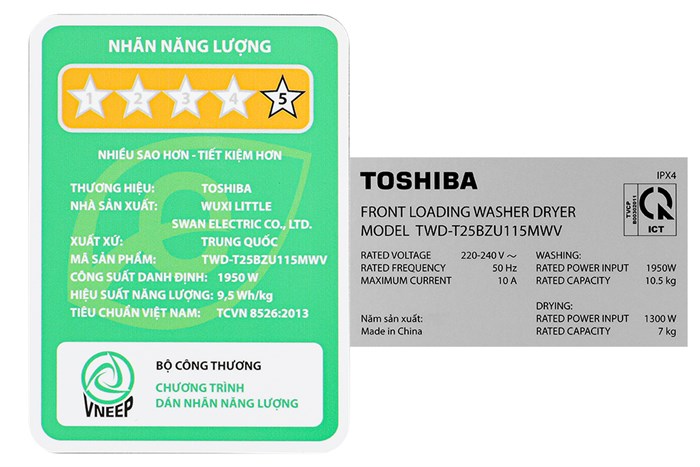 Máy Giặt Sấy Toshiba Inverter Giặt 10,5 Kg - Sấy 7 Kg TWD-T25BZU115MWV(MG)